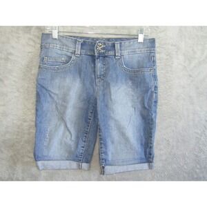 Tommy Hilfiger Distressed Denim Bermuda Shorts Women's Size 10 Blue Cuffed